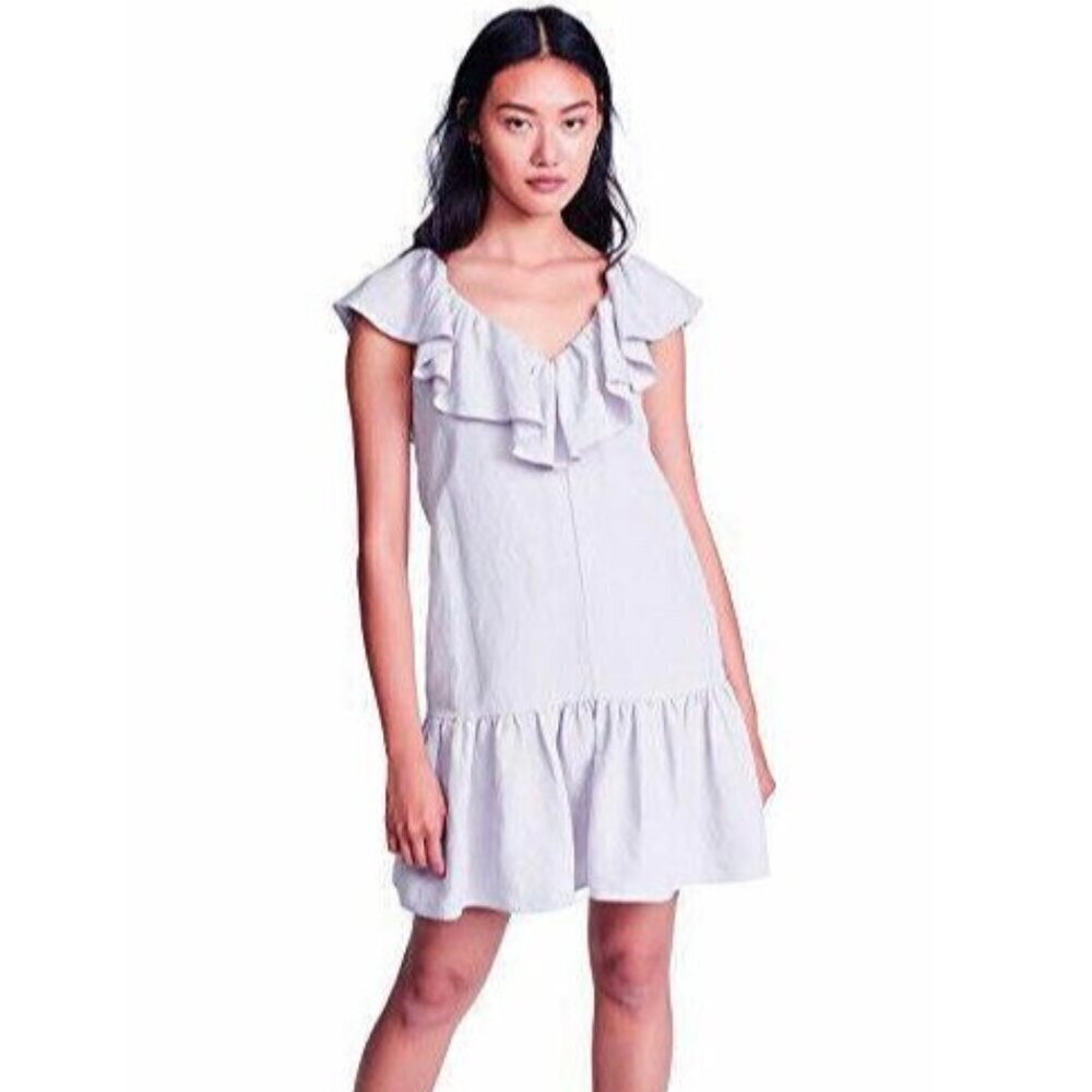 Rebecca Taylor Linen Blend Mini Dress Lilac Ruffle Classic Size 0 Women's